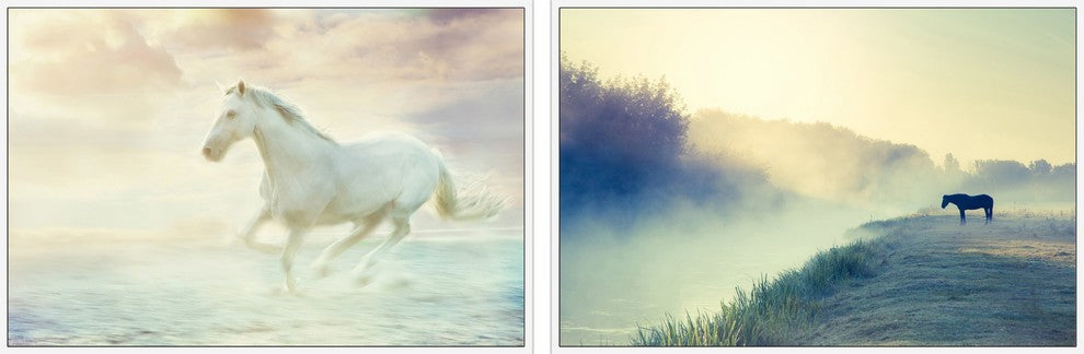 Horses in Nature Diptych, 48x16