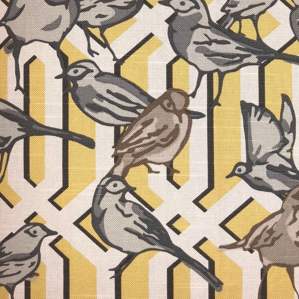 Song Bird Gardens Yellow, Beige and Gray Luxury Throw Pillow, 20"x36" King