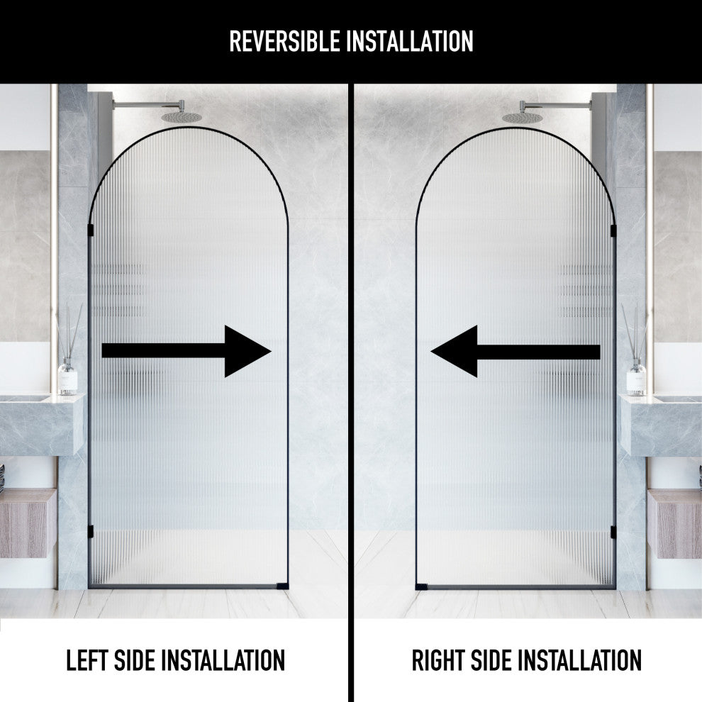VIGO Arden 34" W x 78" H Frameless Fixed Shower Screen, Framed, Matte Black, Fluted Glass