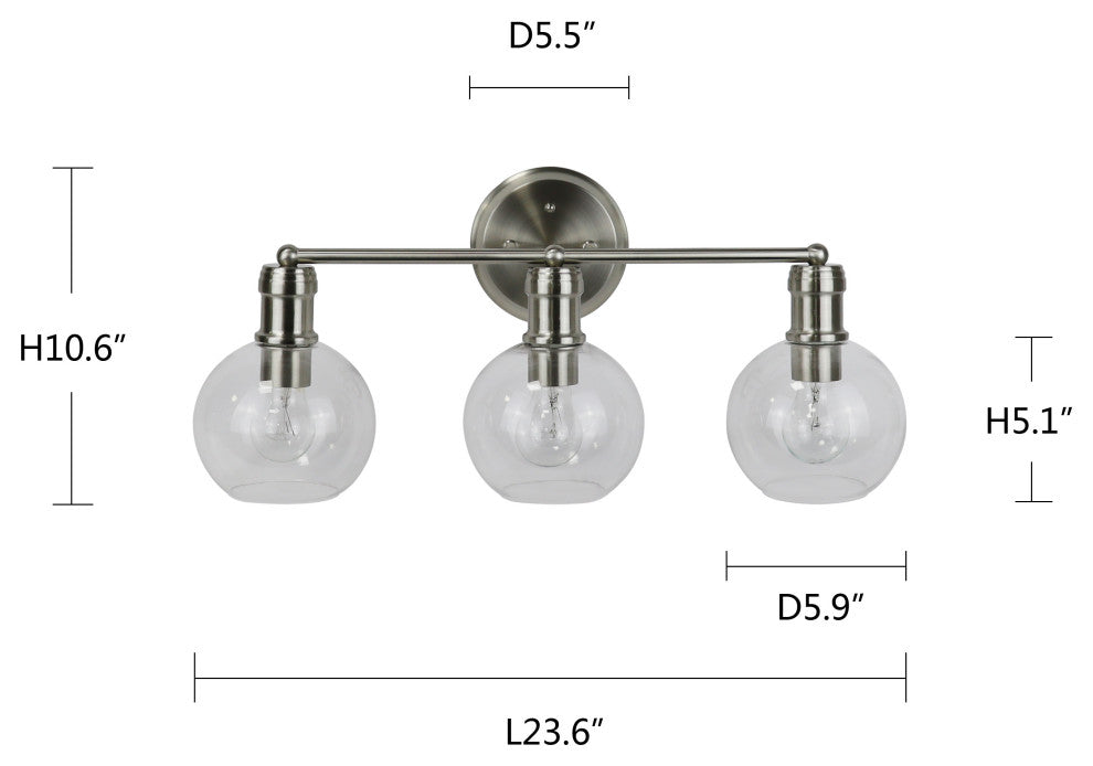 Oxa Transitional Brushed Nickel 3 Light Vanity Bath Light 22" Wide