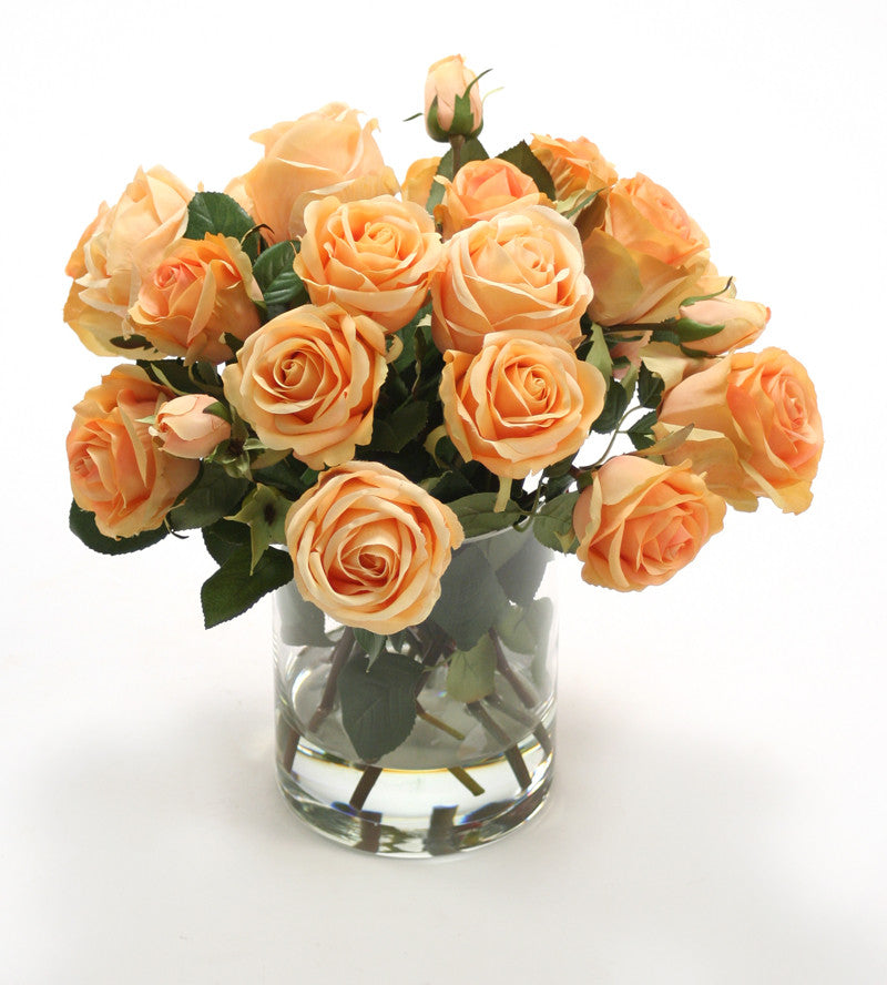 WaterlookÂ® Peach Roses in Glass Cylinder