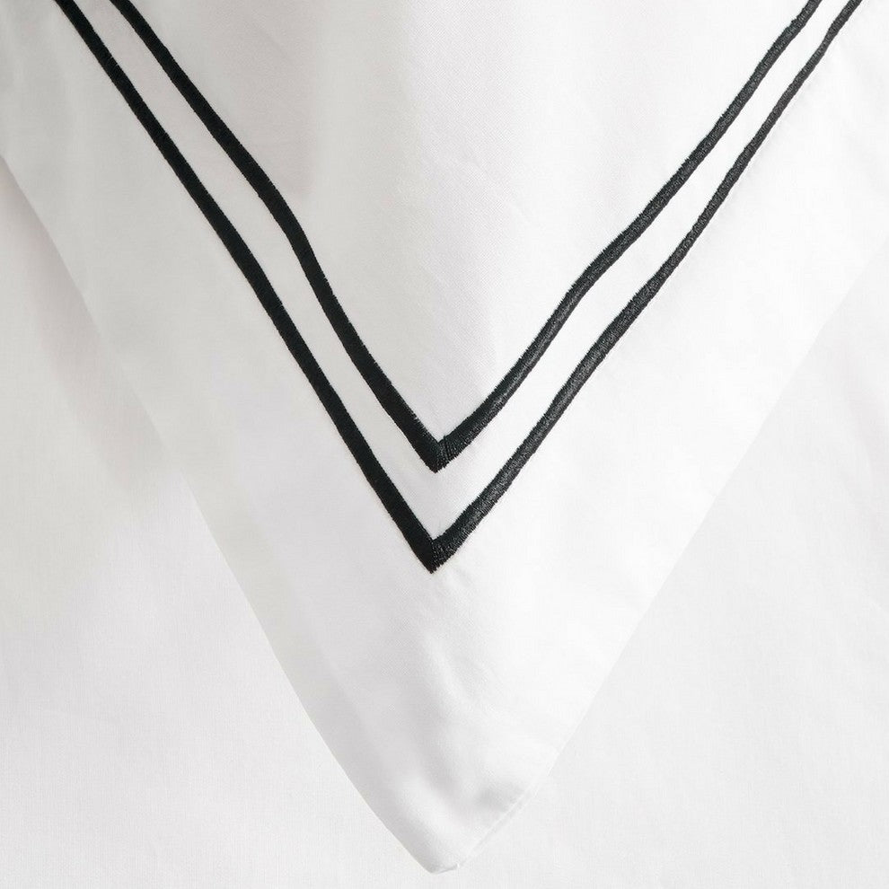 Satin Stitched 100% Cotton Percale Duvet Set, King, Cal King, Black