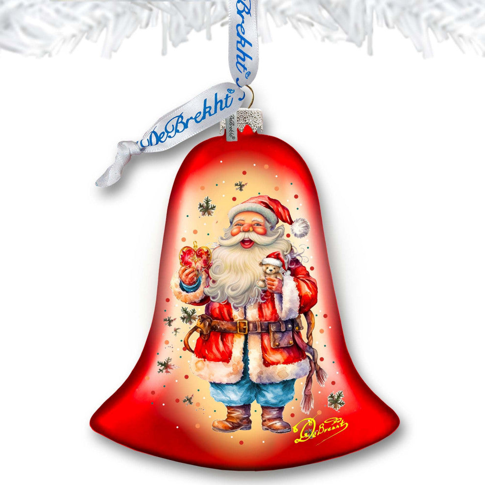Santa Claus Spreading Christmas Happiness Bell Glass Ornament - Thumbnail 3