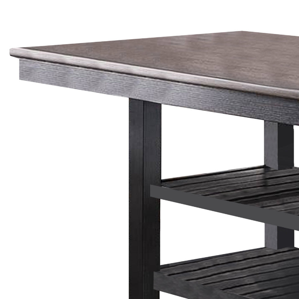Benzara BM266502 Counter Height Table With 2 Open Shelves, Dark Brown