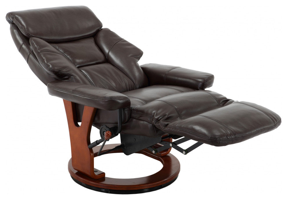 HomeRoots Deep Brown Faux Leather Swivel Adjustable Recliner Chair