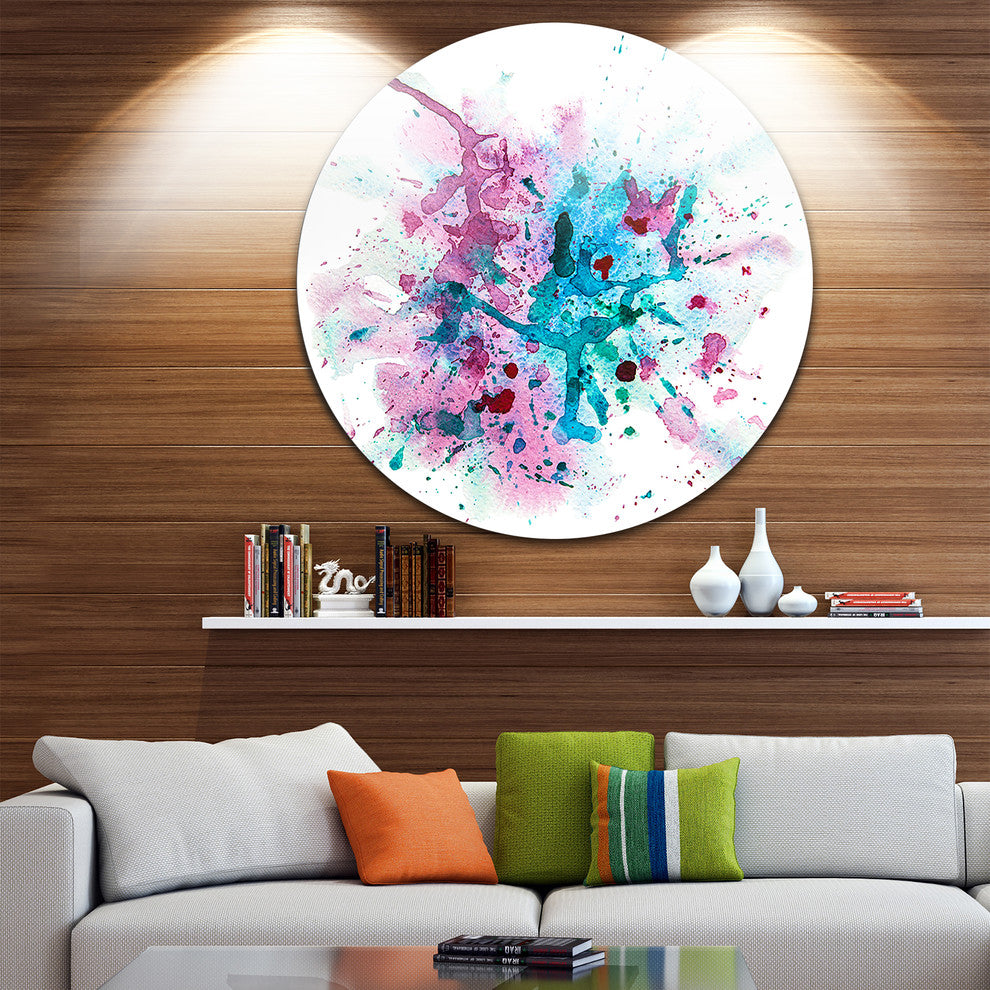 Blue And Purple Paint Stain, Abstract Watercolor Round Wall Art, 23"