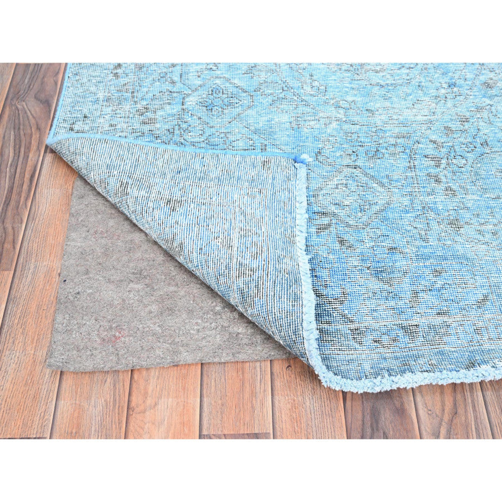 Baby Blue, Vintage Persian Tabriz, Worn Wool Hand Knotted Rug, 5'7"x9'2"