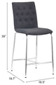 Counter Stool Chair, Set of 2, Steel Metal, Fabric, Gray, Chrome, Cafe