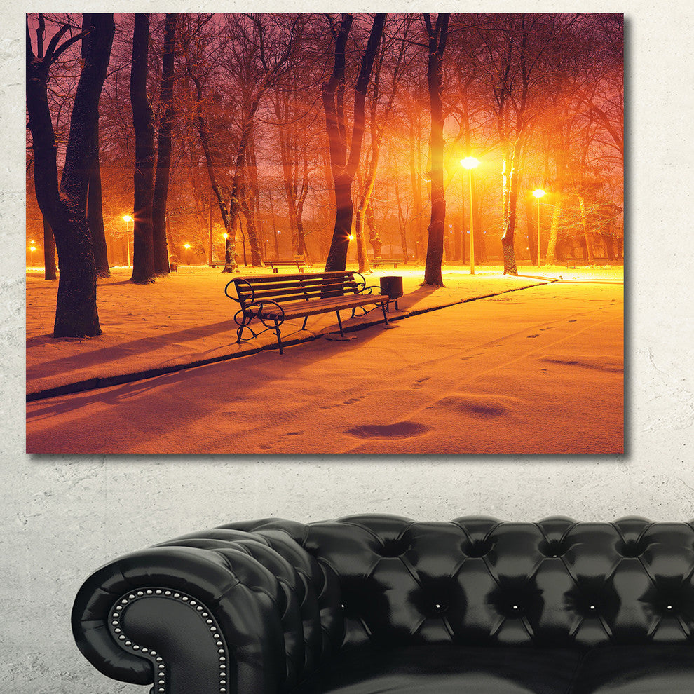 Benches Covered in Winter Snow, Landscape Canvas Art Print, 40"x30"