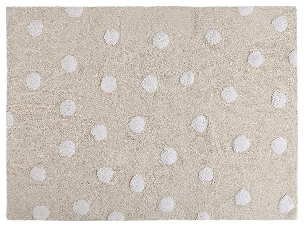 Polka Dots Washable Rug, Beige