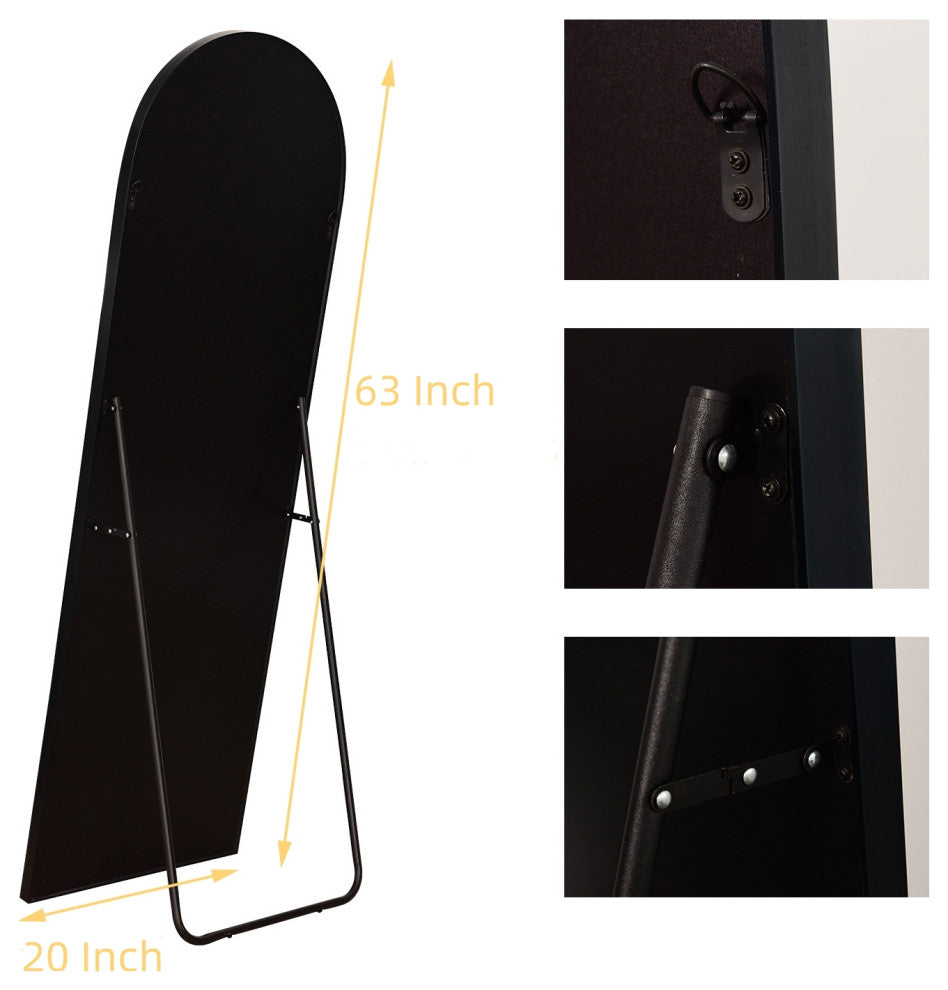 Easly 20x63 Aluminum Alloy Framed Arched Floor Mirror, Black
