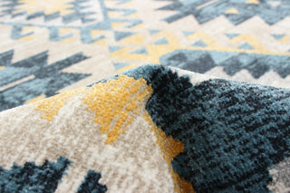 Aqua Mosaic Area Rug, Taupe/Blue, 5'x7'