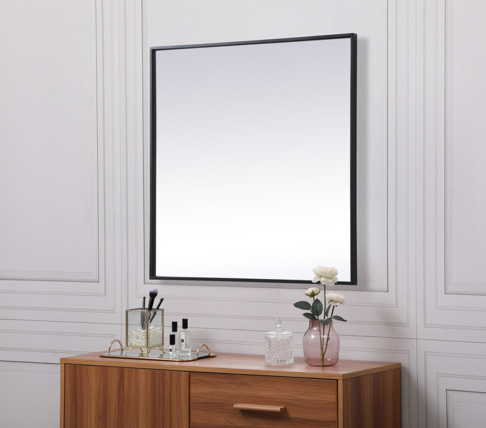 Home Living Metal Frame Square Mirror 30 Inch, Black