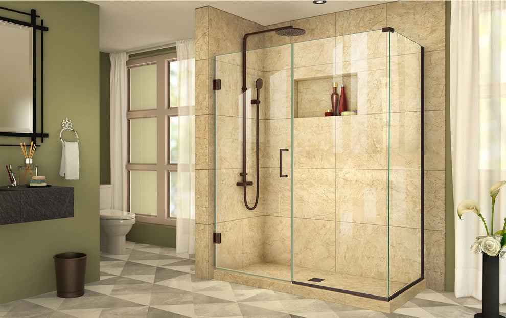 Unidoor Plus 60"Wx30 3/8" DFrameless Hinged Shower Enclosure, Oil Rubbed Bronze