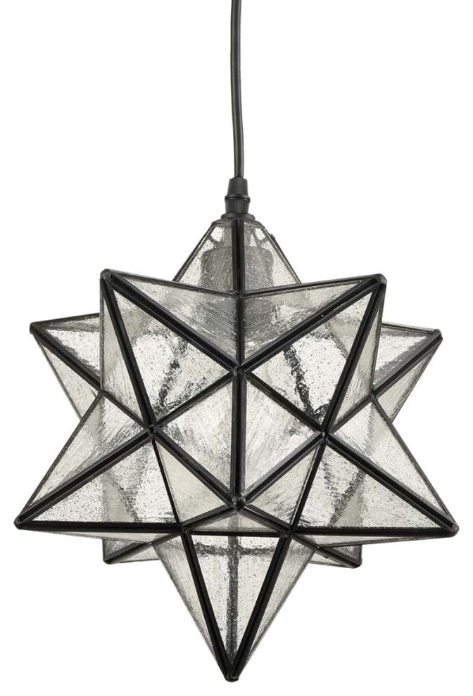 Moravian Star Pendant Light Seeded Glass Shade 12"