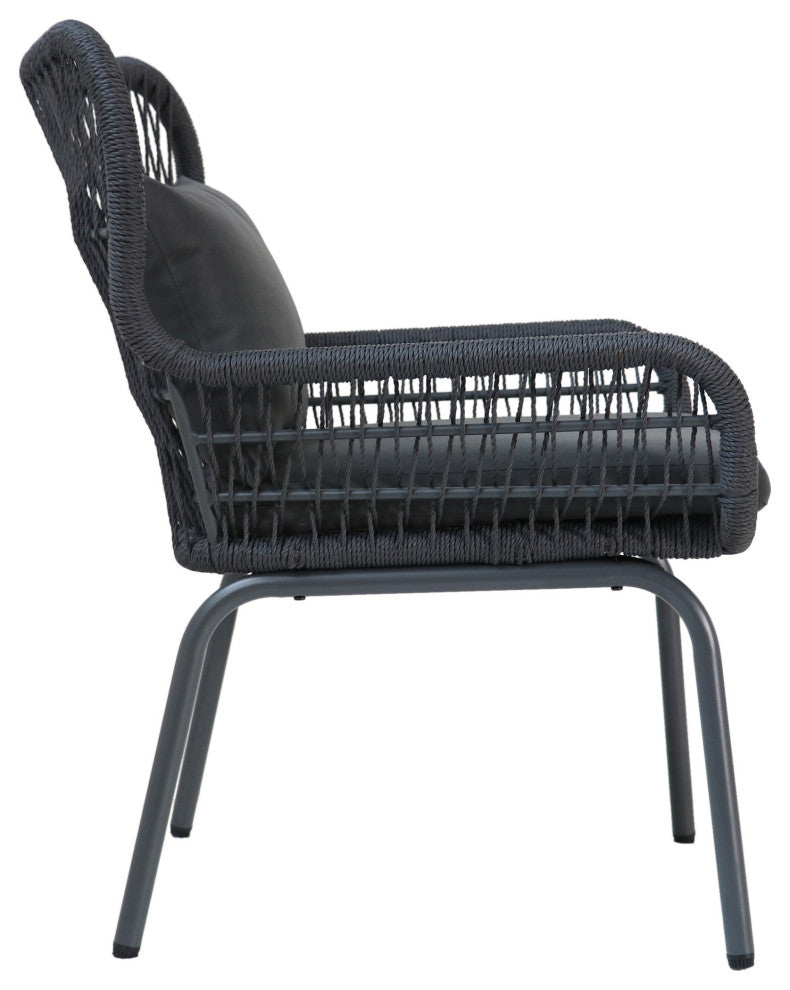 GDF Studio Kimberley Outdoor Steel and Rope Club Chairs With Cushioned, Set of 2, Gray