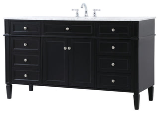 Home Living Vanity with Carrara White Marble Countertop, Black, 60", Single Sink