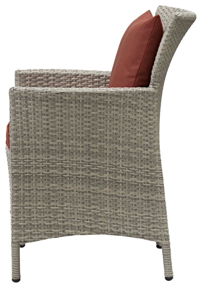 Side Dining Chair and Table Set, Rattan, Wicker, Dark Red Brown, Modern, Outdoor