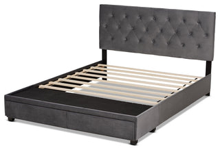 Modern Grey Velvet Fabric Upholstered 2-Drawer Queen Size Platform Storage Bed
