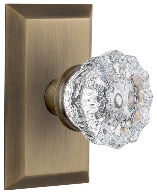 Studio Plate Passage Crystal Glass Door Knob, Antique Brass