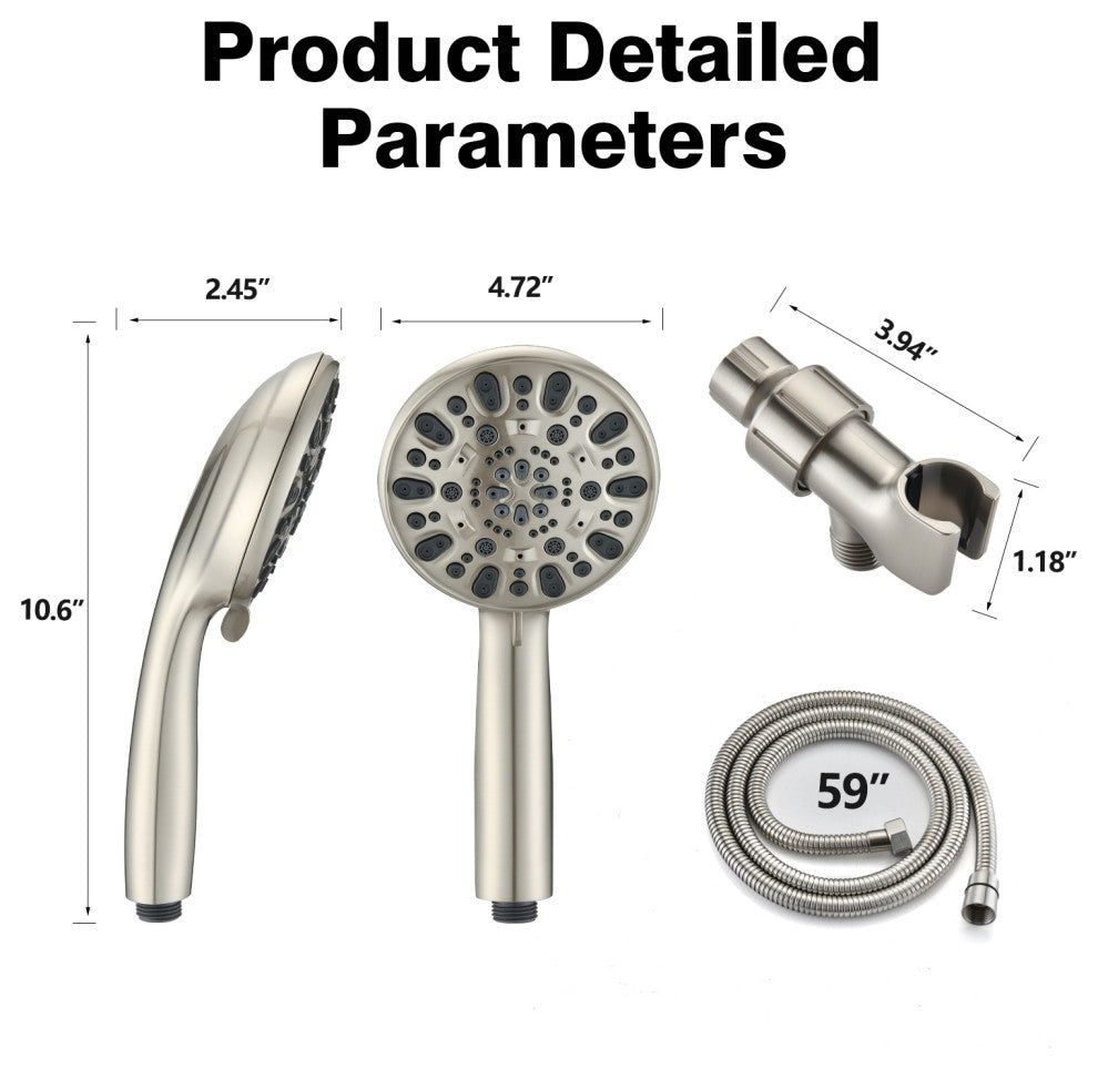 7 Spray Settings Hand Shower Set, Brushed Nickel