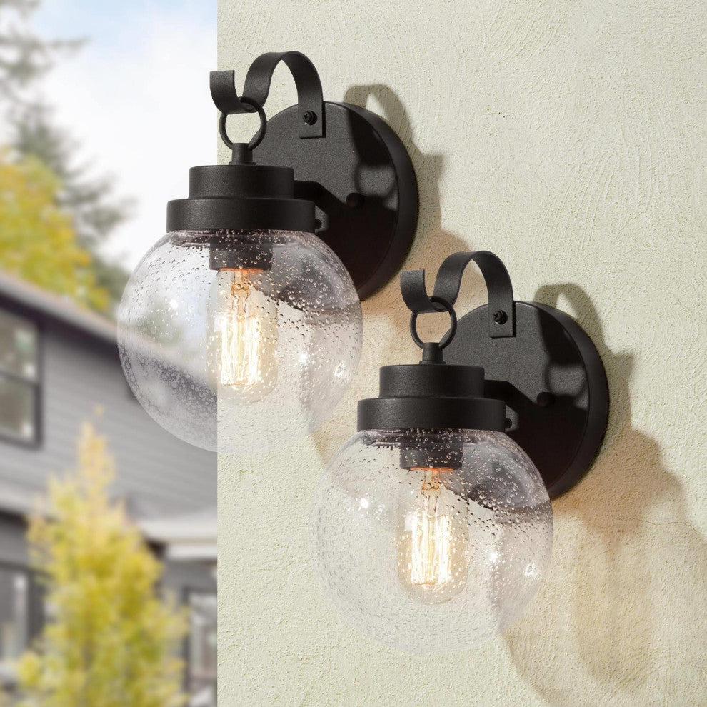 1-Light Sandy Black Seeded Globe Outdoor Wall Lamp, Set of 2, Sandy Black, 10"