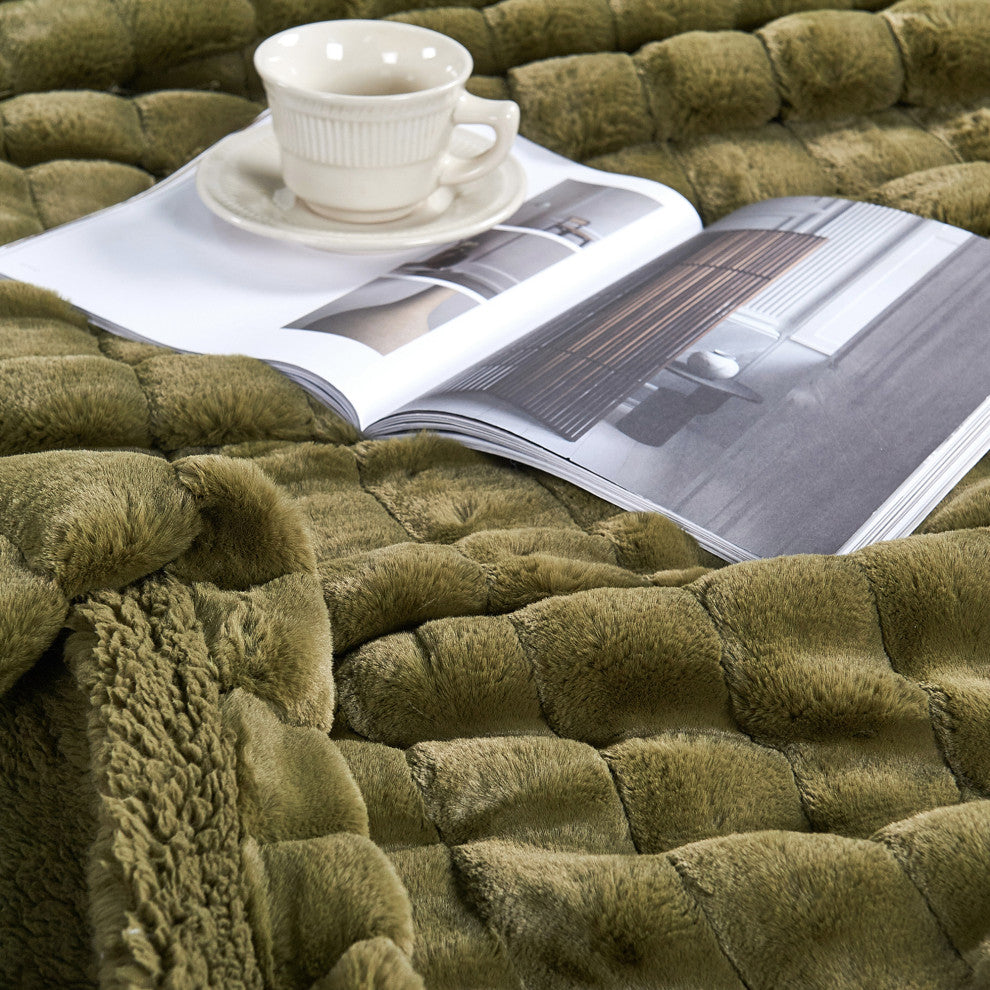 Super Mink Faux Fur Throw Blanket, Olive, 118" X 95"