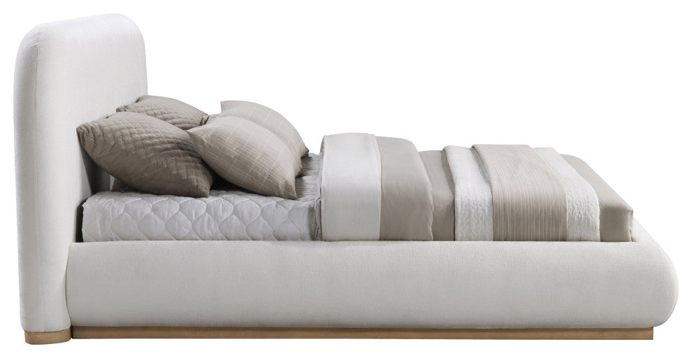 Vaughn Bed, Cream, King, Chenille Fabric, Natural Finish