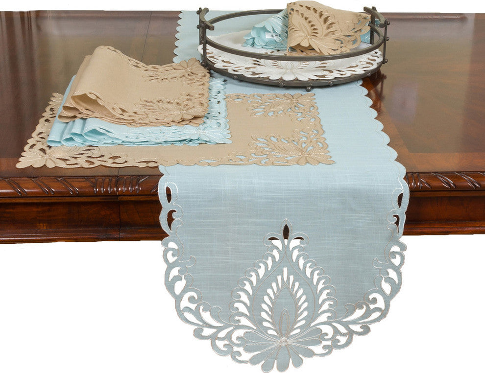 Wilshire Embroidered Cutwork Placemats, Blue, 16" Round, Set of 4