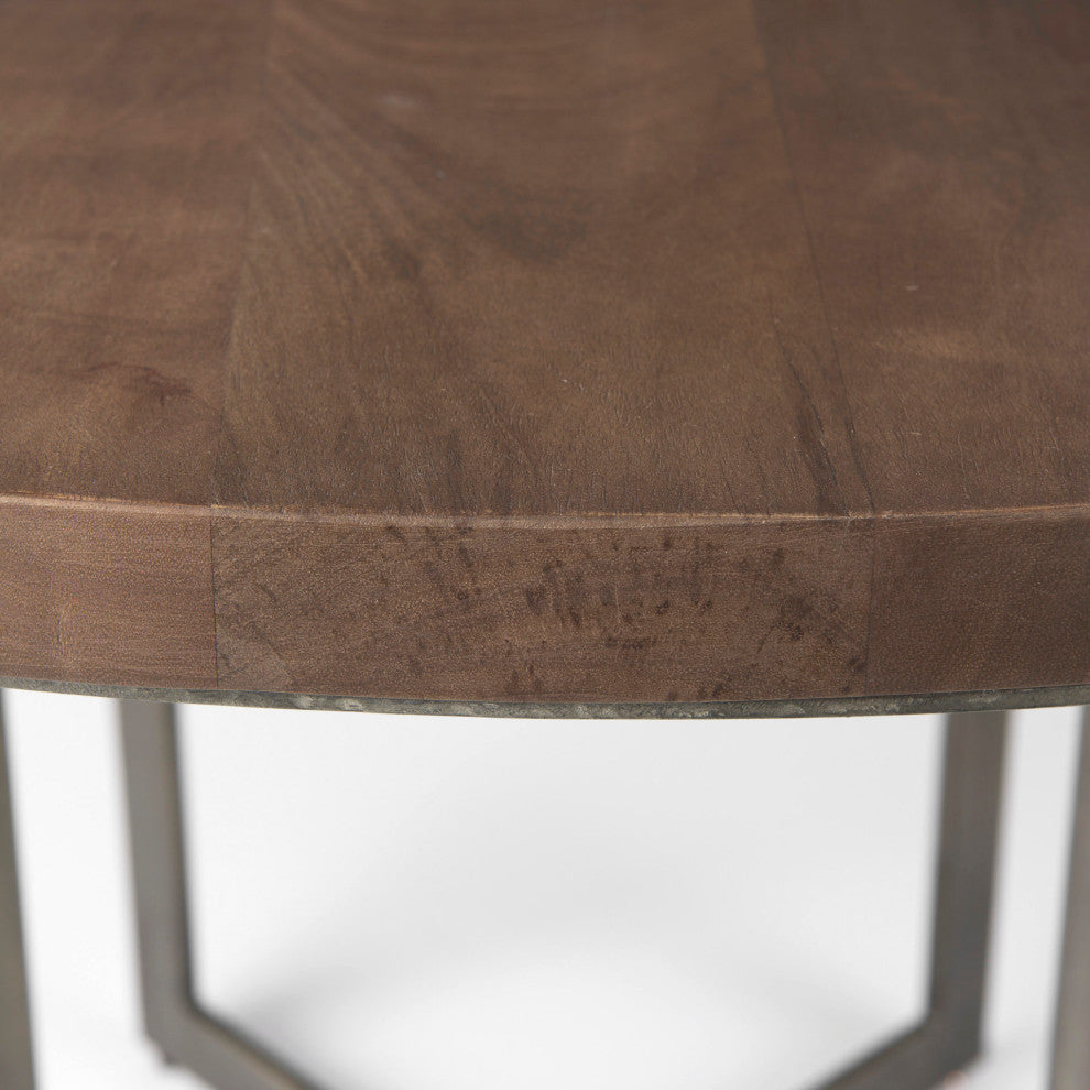 Faye I Medium Brown Wood With Metal Base Round Dining Table