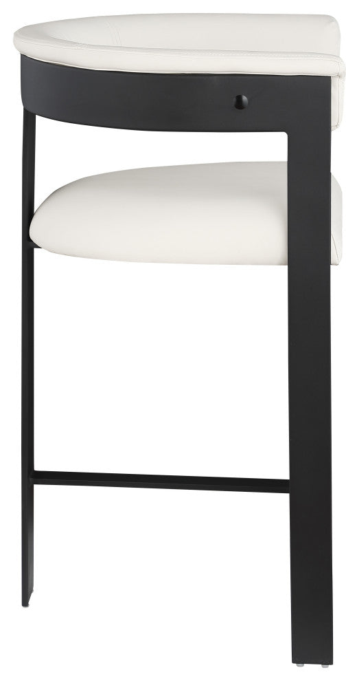 Romeo Upholstered Counter Stool, Set of 2, Cream, Vegan Leather, Matte Black