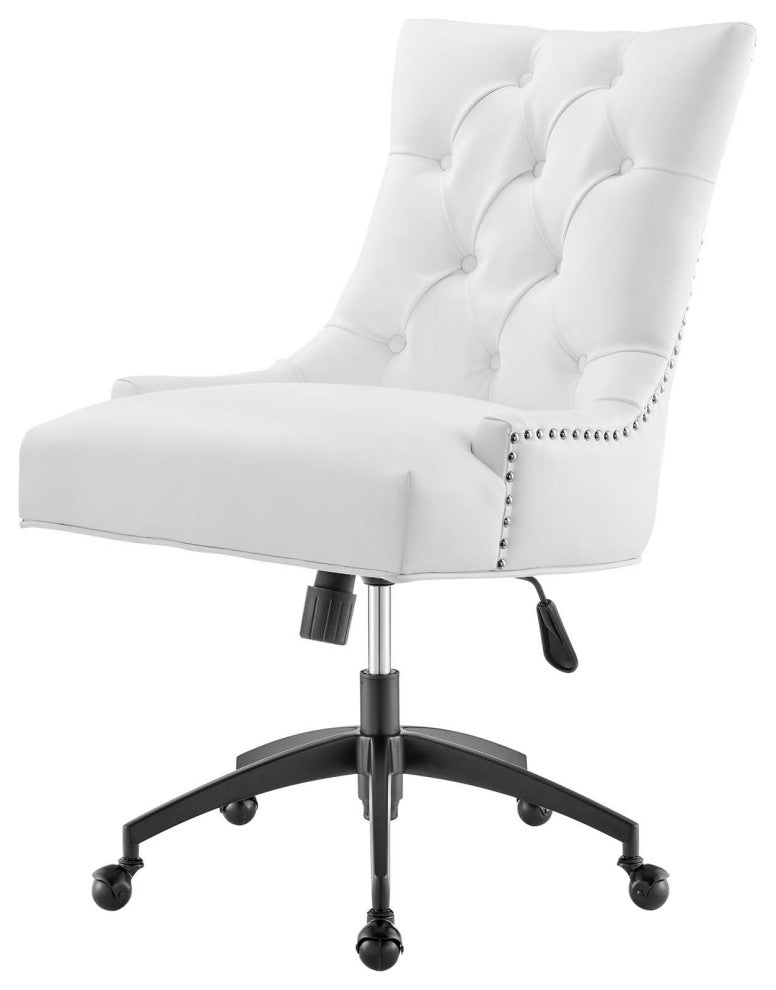 Computer Work Desk Tufted Chair, Faux Vegan Leather, Black White, Home Office