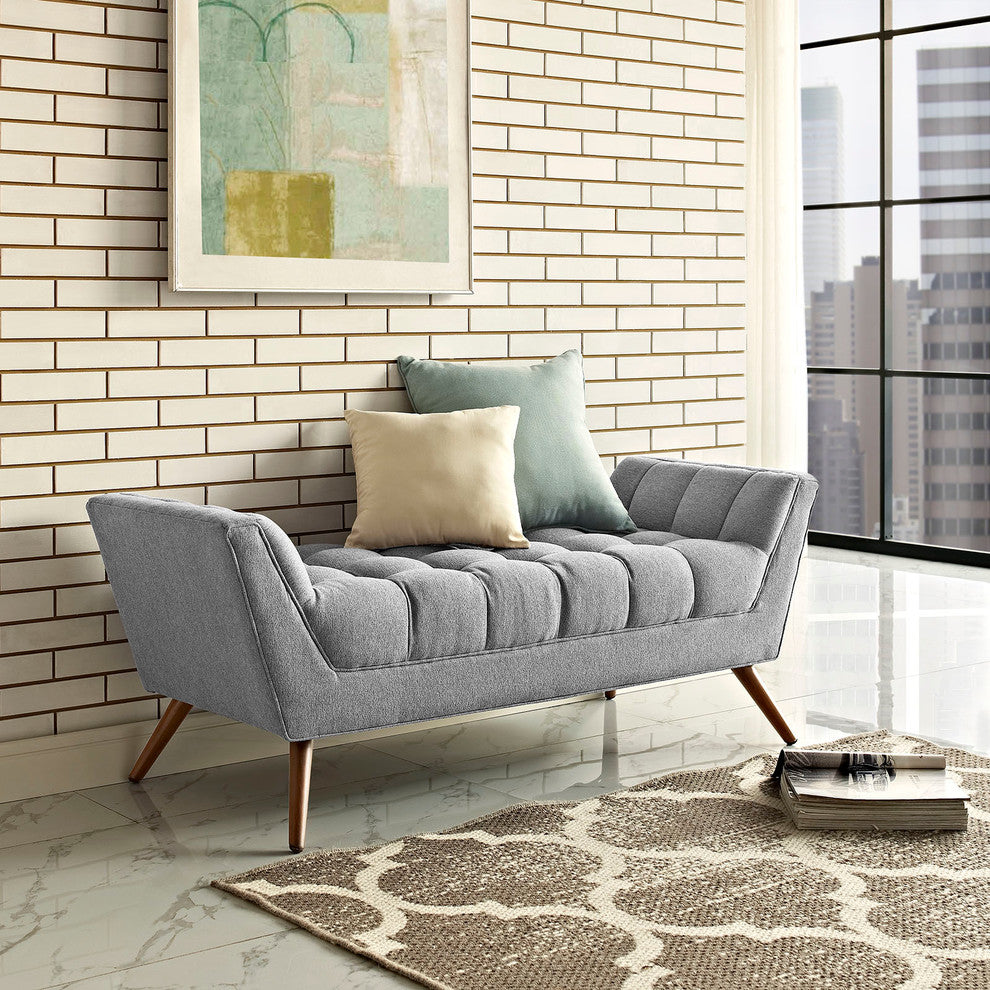 Modern Contemporary Medium Fabric Bench, Gray, Fabric