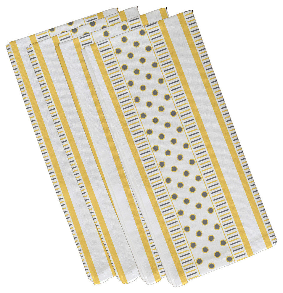 19x19", Comb Dot Stripe Print Napkin, Gray, Set of 4
