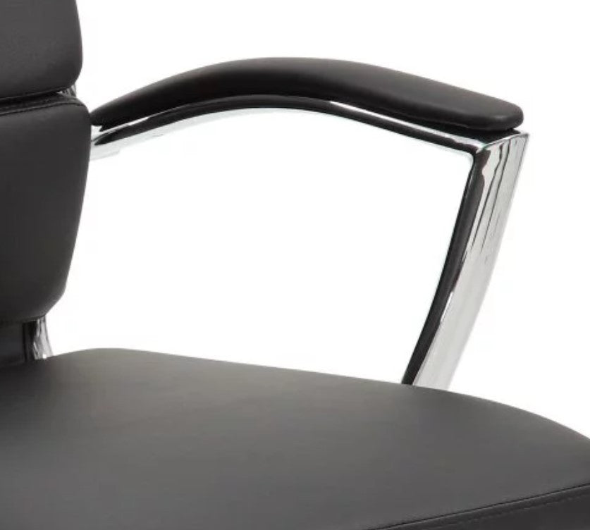 Elegant Office Chair, Chrome Plated Frame & Unique Channeled Mid Back, Black