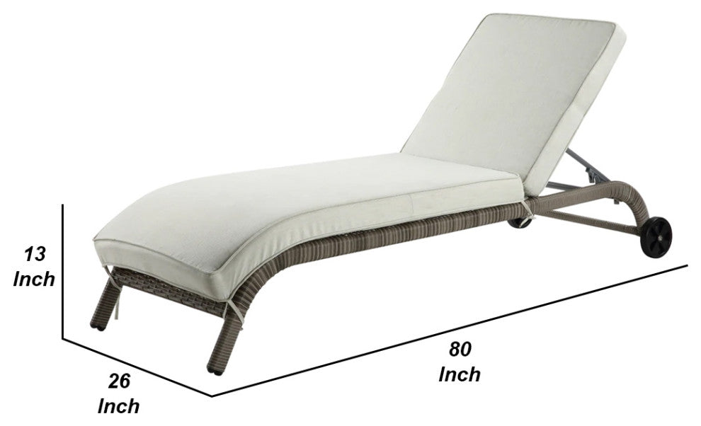 Benzara BM276211 Outdoor Patio Sun Lounge, Weather Resin Wicker, Brown/White