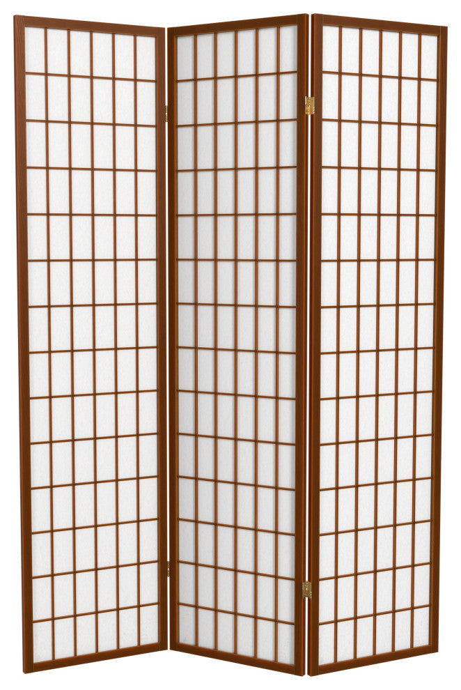 6' Tall Window Pane Shoji Screen, Walnut, 3 Panels