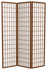 6' Tall Window Pane Shoji Screen, Walnut, 3 Panels