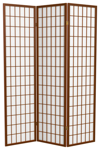 6' Tall Window Pane Shoji Screen, Walnut, 3 Panels