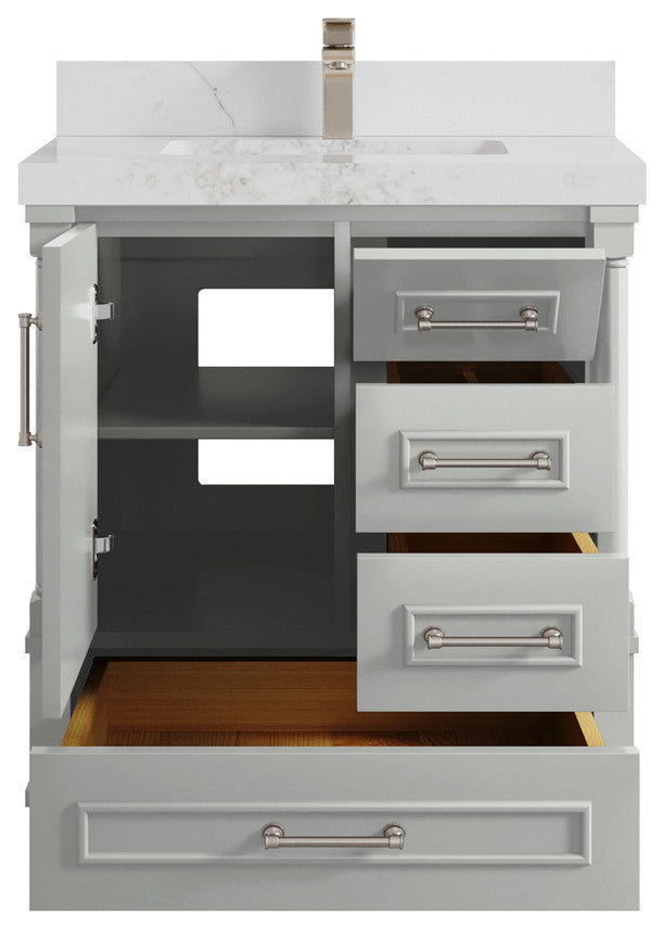 Aberdeen 30 Single Sink Bath Vanity in Coventry Gray 2" Calacatta Nuvo