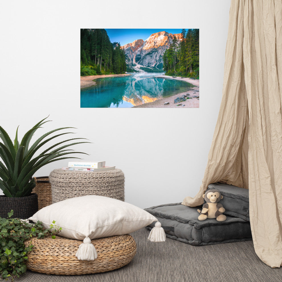 Misty Lake and Snow-cap Mountain Reflections Unframed Wall Art Prints, 24" X 36"