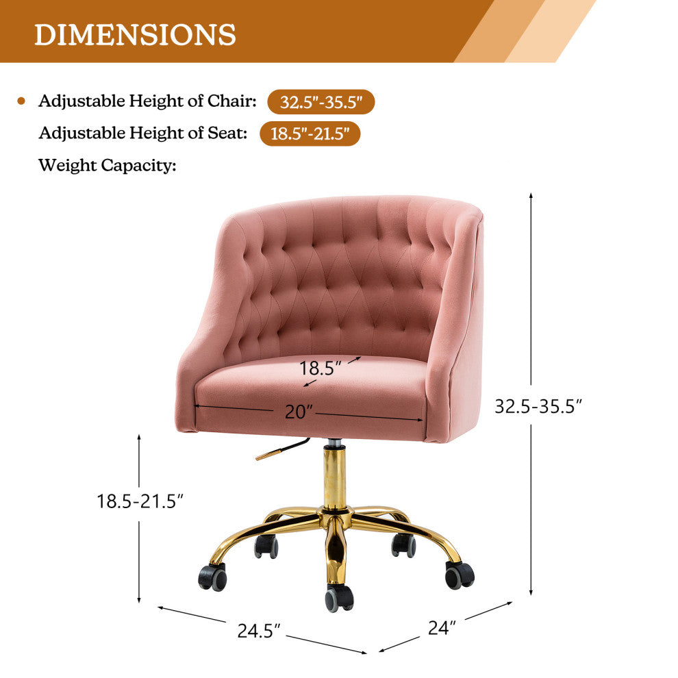 Home Office Swivel Chair with Button-Tufted Back, Pink