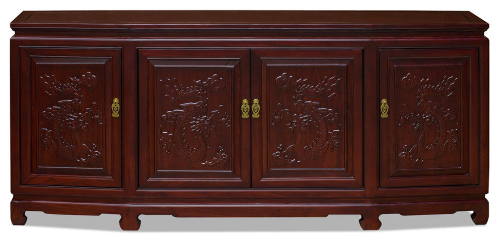 Dark Cherry Elmwood Dragon Carving Oriental Sideboard