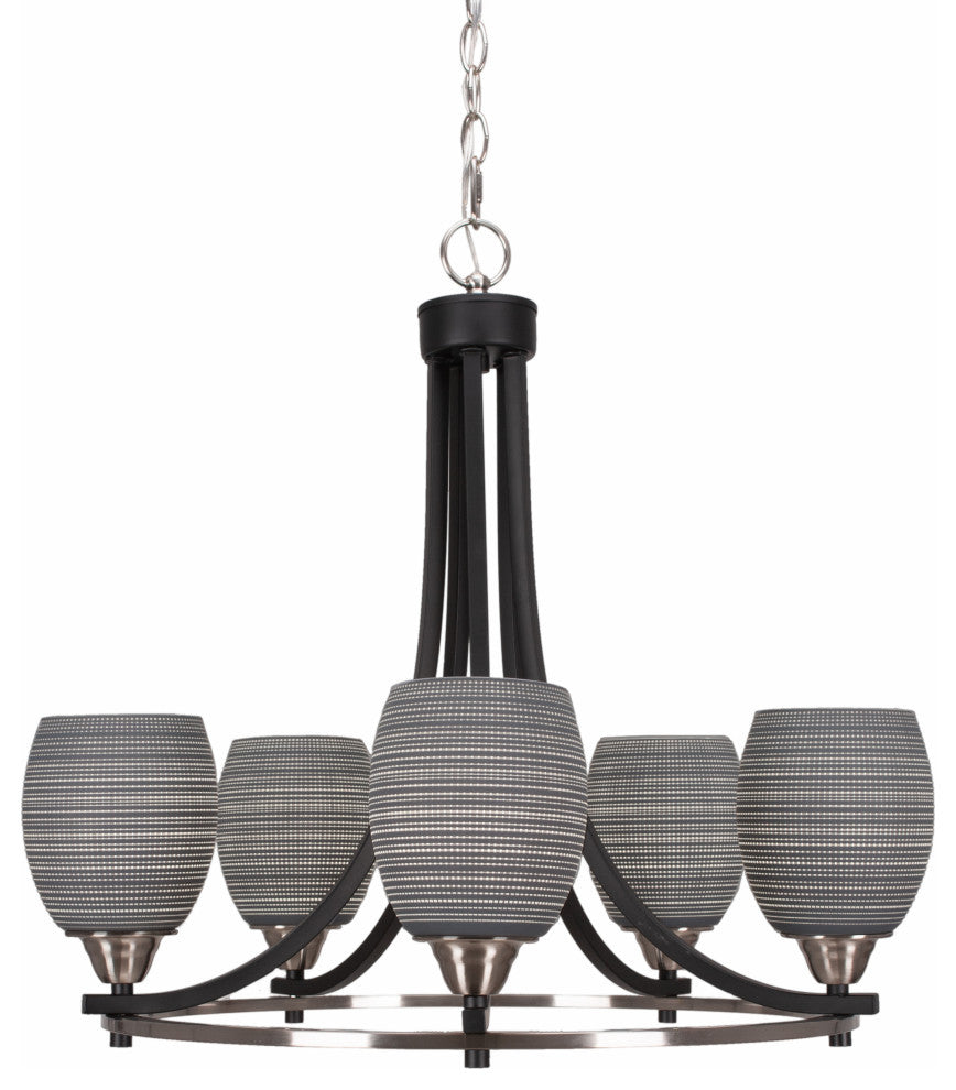 Paramount 5-Light Chandelier, Matte Black & Brushed Nickel, 5" Gray Matrix Glass