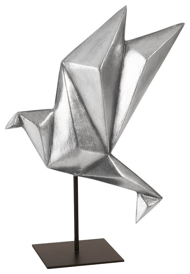 Origami Bird Table Top Sculpture, Silver Leaf