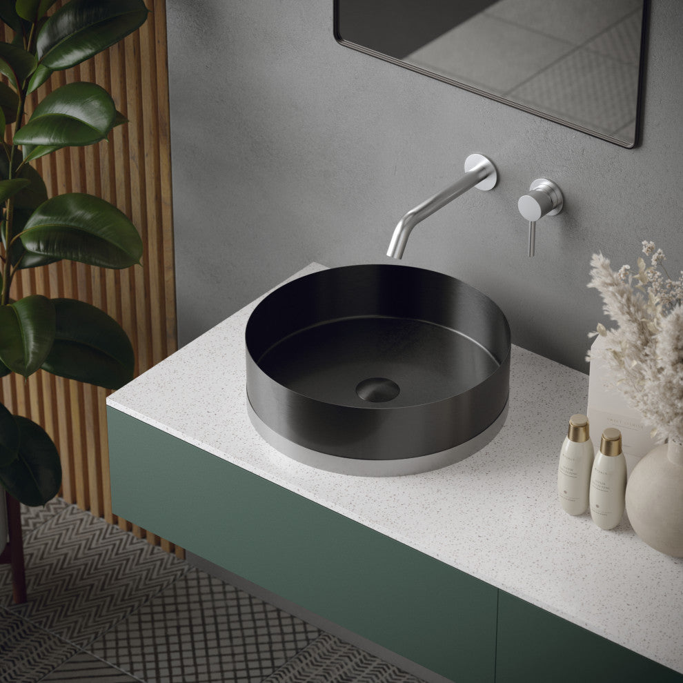 Karran Cinox Stainless Steel Round Vessel Sink, Gunmetal Grey and Stainless Steel