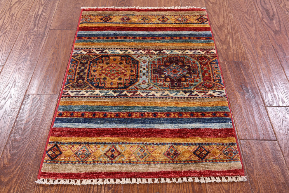 1' 11" X 3' 1" Handmade Khorjin Super Kazak Wool Rug Q10913