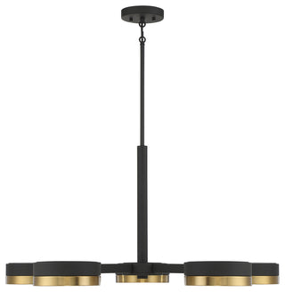 Ashor 5-Light LED Chandelier, Matte Black With Warm Brass Accents
