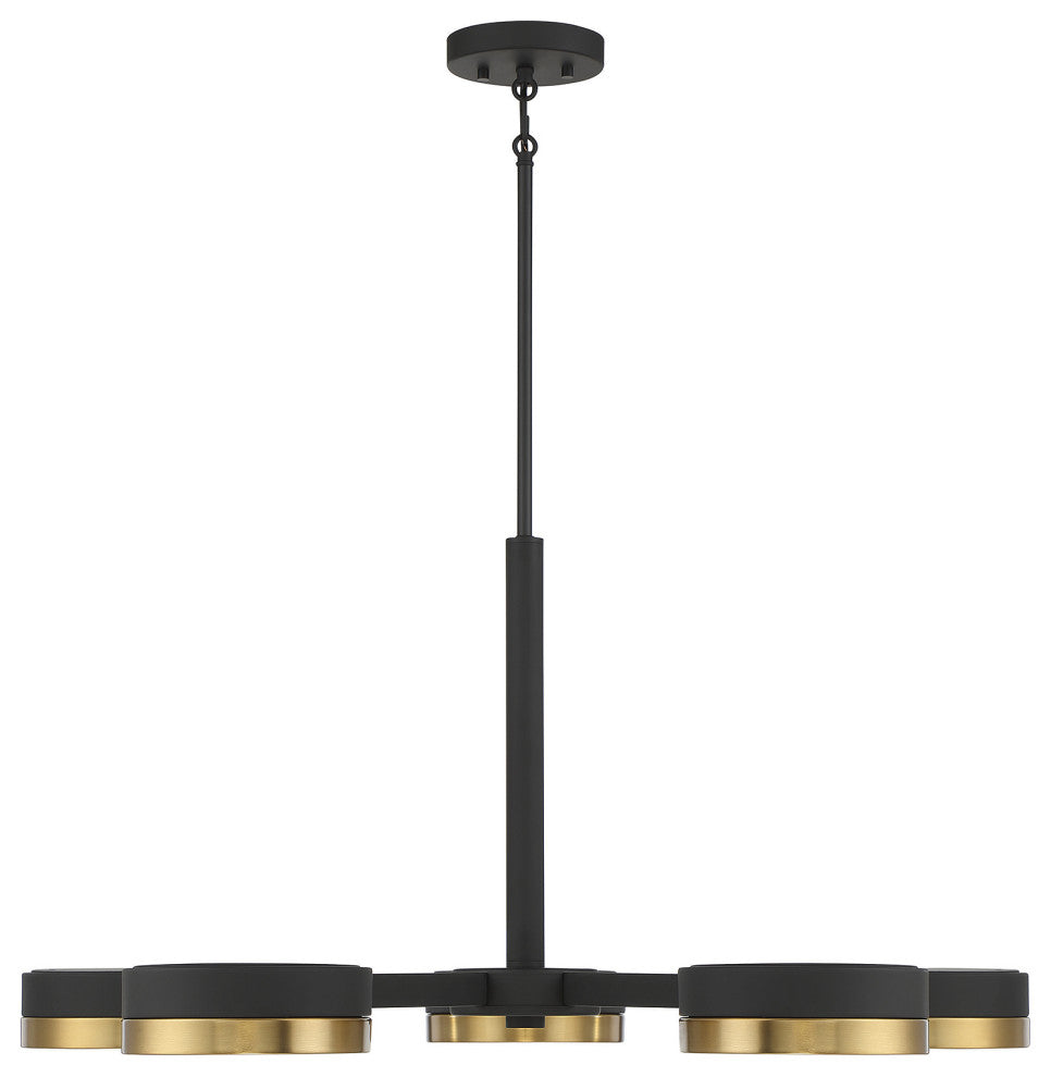 Ashor 5-Light LED Chandelier, Matte Black With Warm Brass Accents