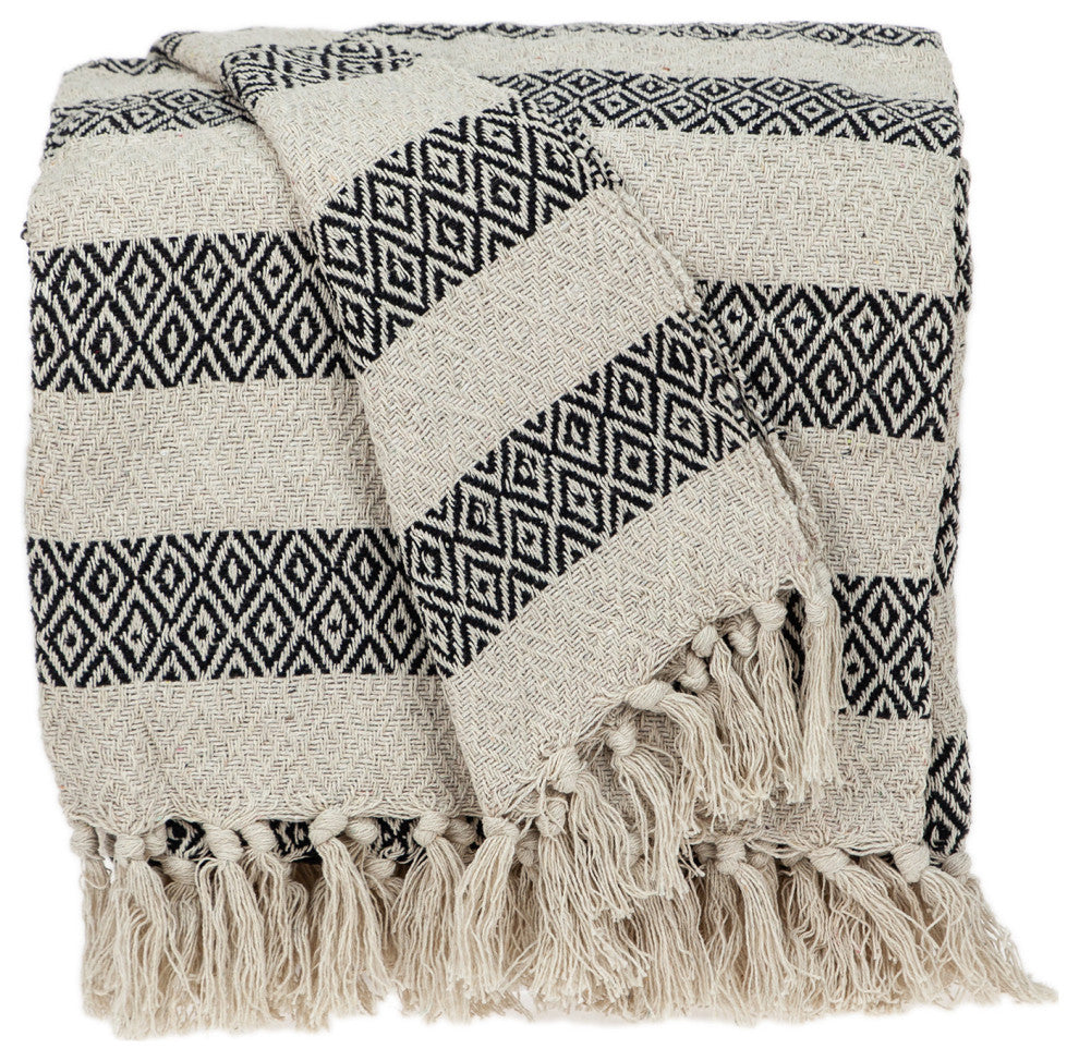 Black and Beige Diamond Weave Soft Cotton Handloom Throw